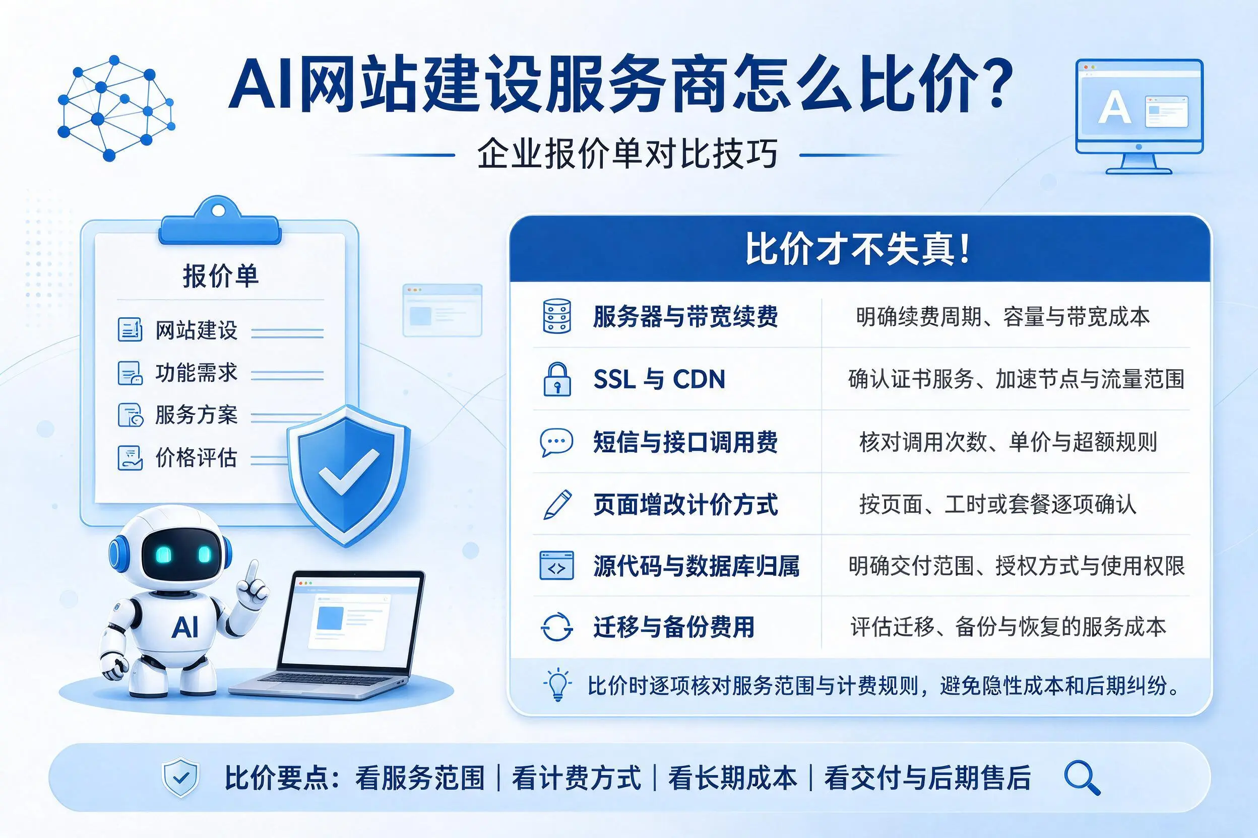 AI网站建设服务商怎么比价?铁门关企业报价单对比技巧