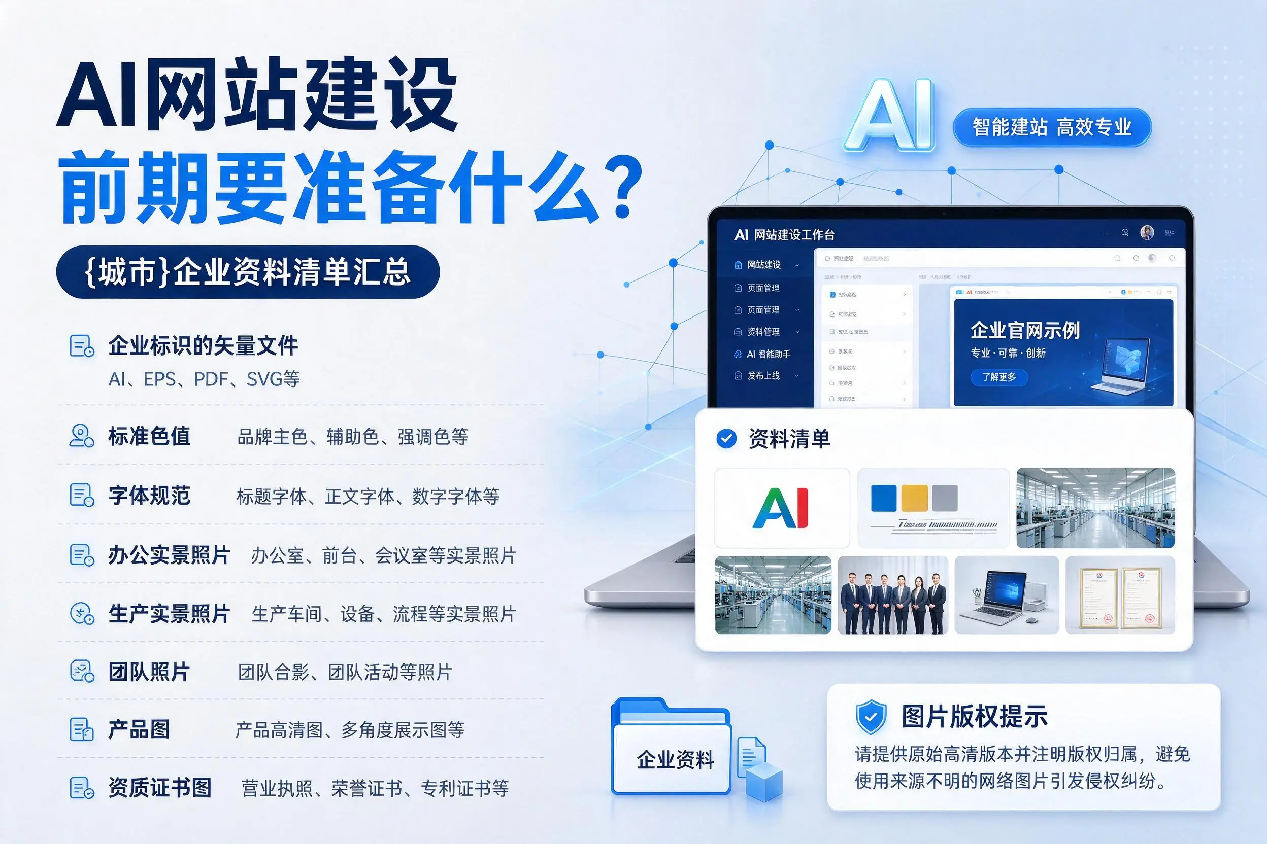 AI网站建设前期要准备什么?铁门关企业资料清单汇总